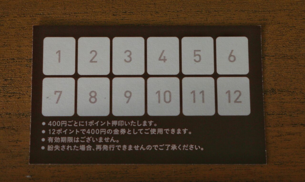 珈琲あかさかのポイントカード裏