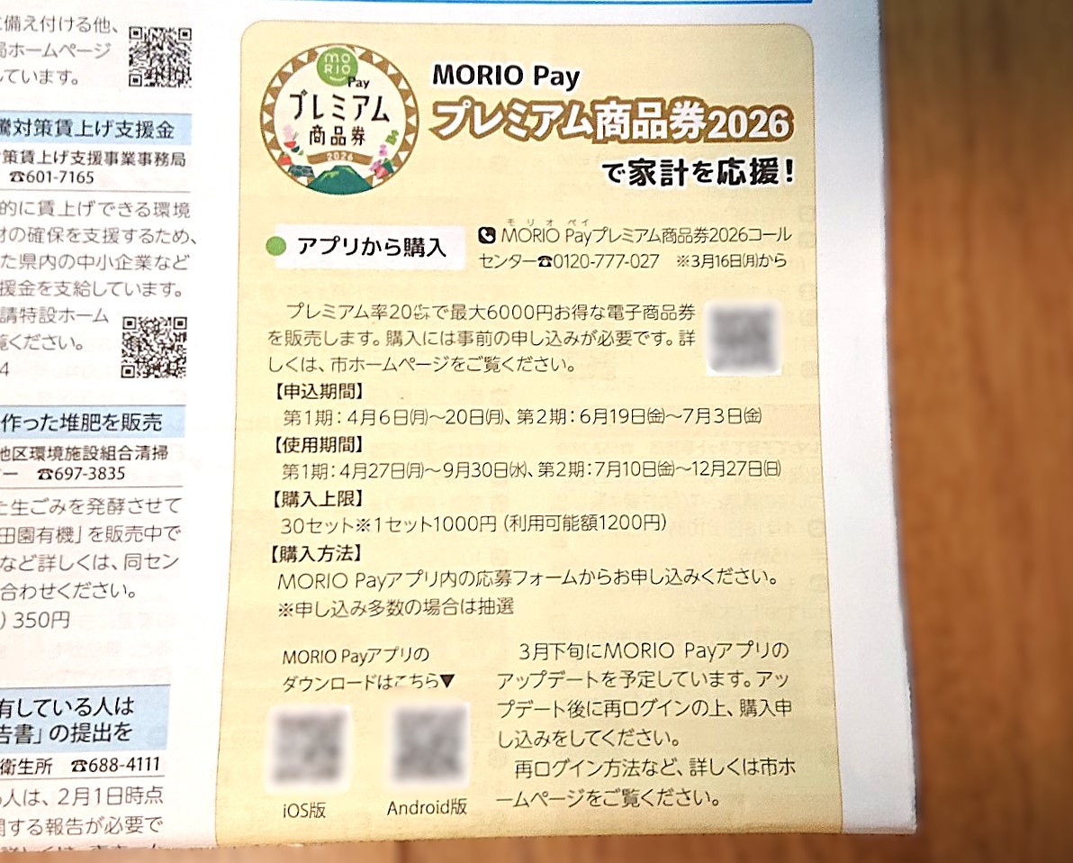 モリオペイ商品券2026のチラシ